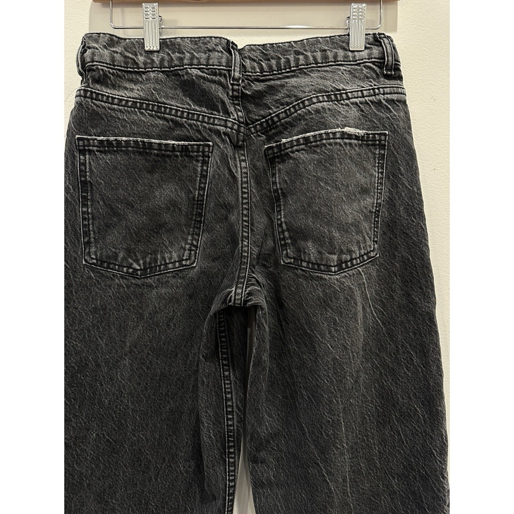 Zara Women's High Rise Straight Leg Jeans Black Wash Distressed Hem Size 4 - Picture 6 of 12